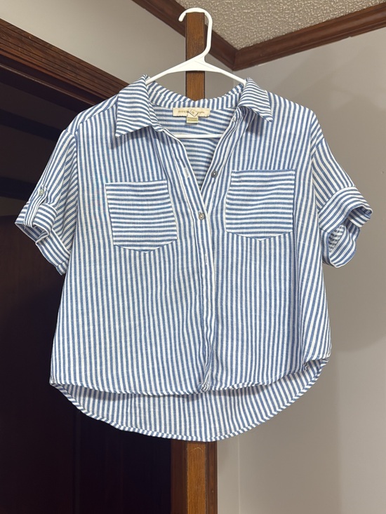 T.J.Maxx Tops - GBlue and White Striped Button-Front Shirt